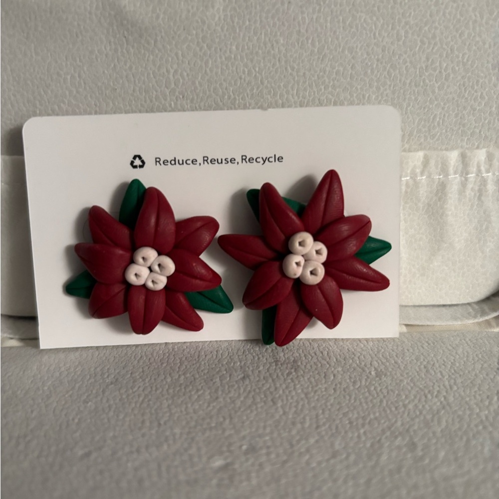 Red and Green Floral pierced Earrings
